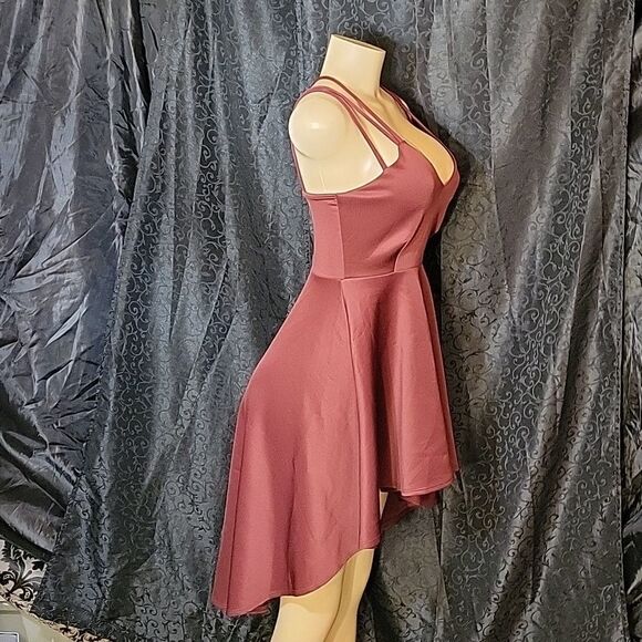 BRANDY BLU BURGUNDY LONG BACK SHORT FRONT SPAGHETTI STRAP WOMEN"S DRESS - Picture 5 of 10